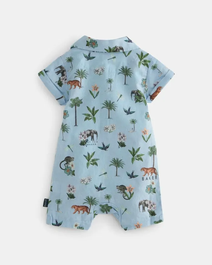 Kids STOYAN 8211 Printed Linen Cotton Romper And Hat Set Blue Ted Baker Baby Kids STOYAN 8211 Printed Linen Cotton Romper And Hat Set Blue Ted Baker Baby