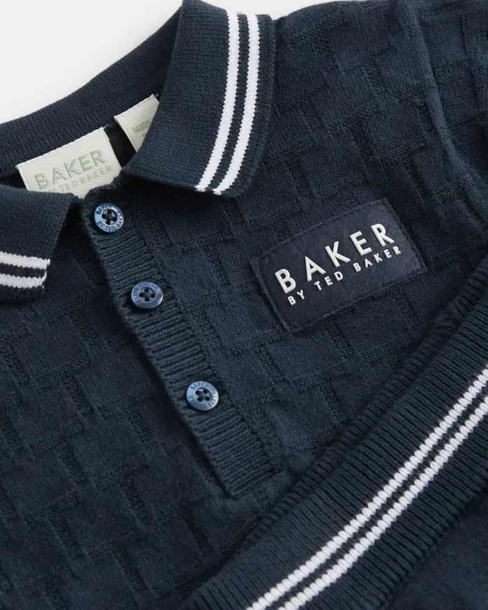 Kids TIBERIU 8211 Knitted Polo Shirt And Shorts Set Navy Ted Baker Tops