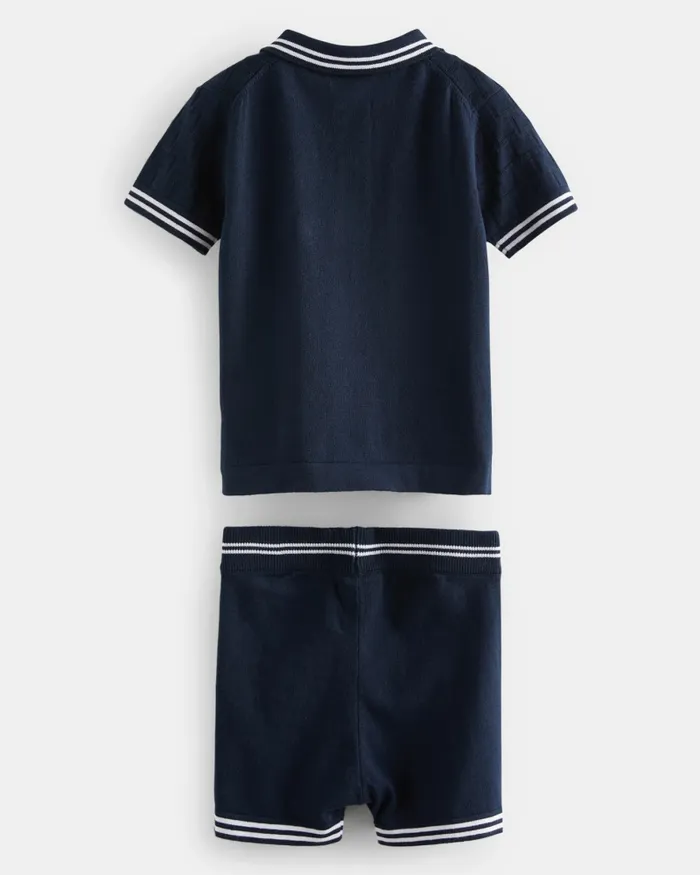 Kids TIBERIU 8211 Knitted Polo Shirt And Shorts Set Navy Ted Baker Tops