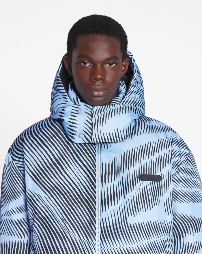 Kinetic Print Down Jacket Lanvin Blueblack Men Lanvin Coats and Jackets