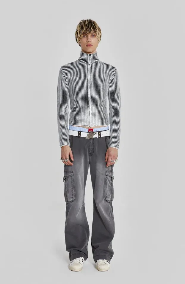 Knitwear Men Jaded London Shadow White Lucid Knit Track Top