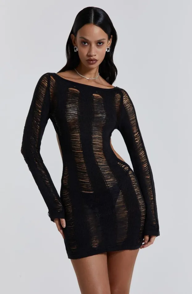 Knitwear Women Jaded London Black Umbra Shredded Mini Dress