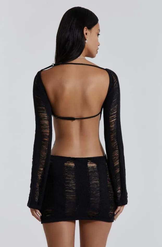 Knitwear Women Jaded London Black Umbra Shredded Mini Dress