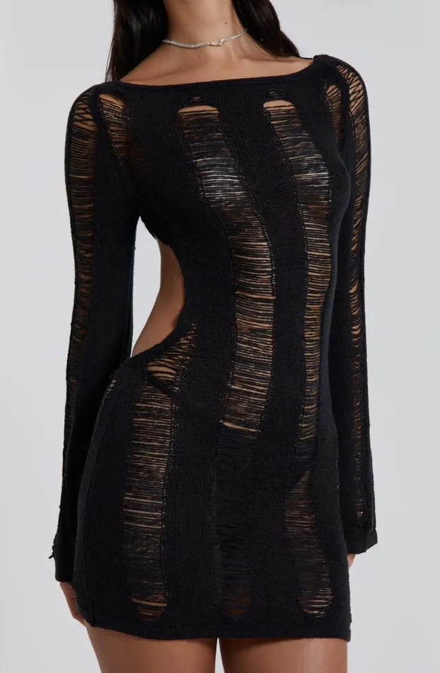 Knitwear Women Jaded London Black Umbra Shredded Mini Dress