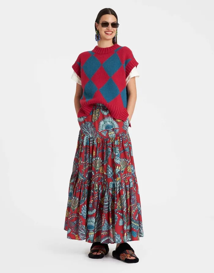 La Doublej Argyle Gilet Red and Blue In Wool Women Knitwear
