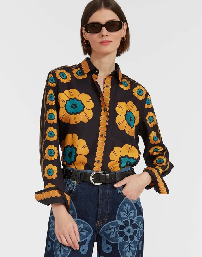 La Doublej Boy Shirt Daisychain Place Orange In Silk Twill Women Shirts and Tops