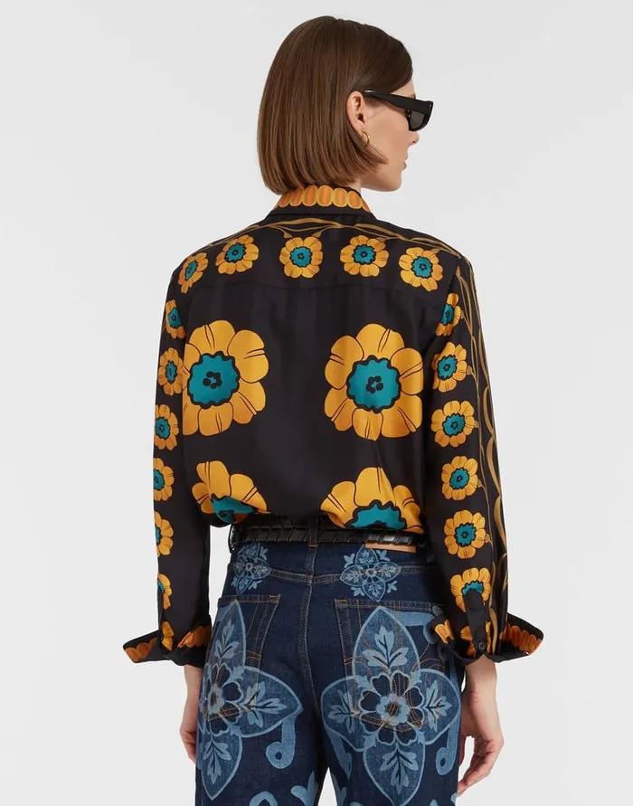 La Doublej Boy Shirt Daisychain Place Orange In Silk Twill Women Shirts and Tops