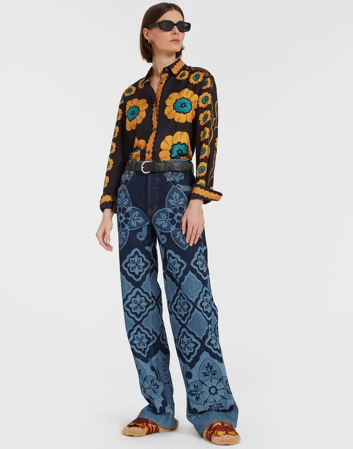 La Doublej Boy Shirt Daisychain Place Orange In Silk Twill Women Shirts and Tops