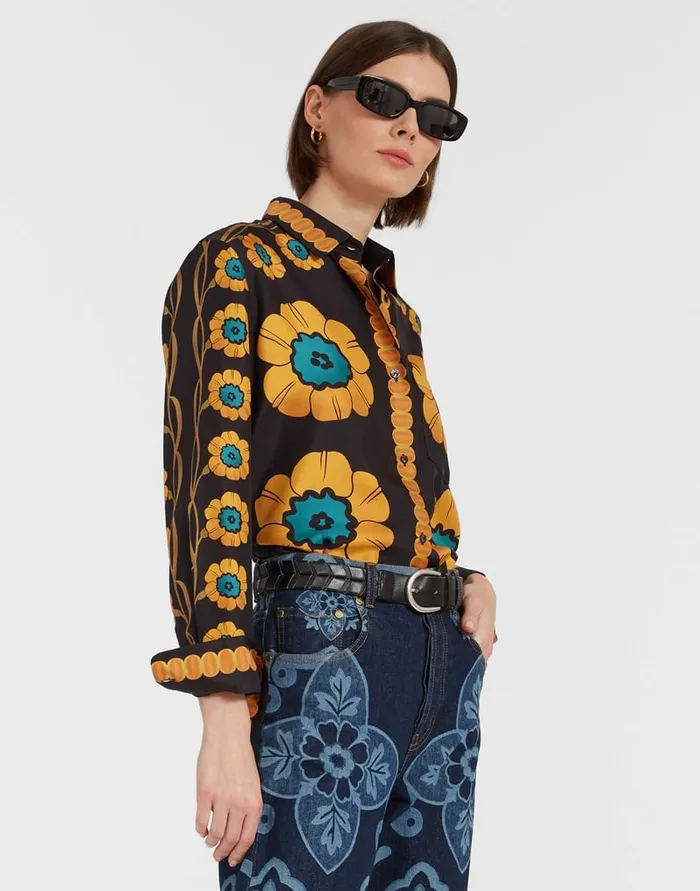 La Doublej Boy Shirt Daisychain Place Orange In Silk Twill Women Shirts and Tops