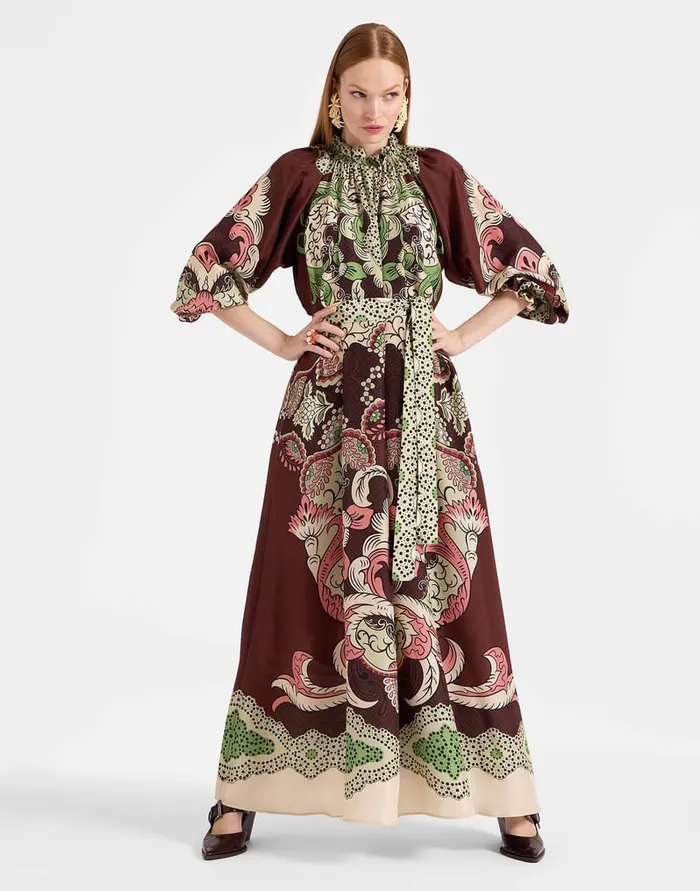 La Doublej Cerere Dress Portal Place Brown In Silk Voile Women Party Dressing