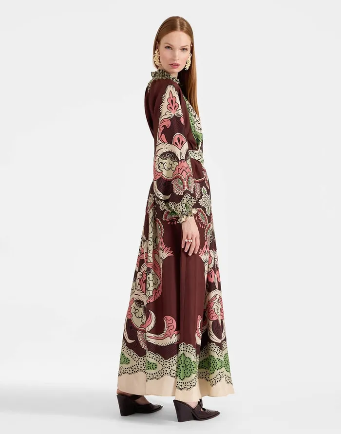 La Doublej Cerere Dress Portal Place Brown In Silk Voile Women Party Dressing