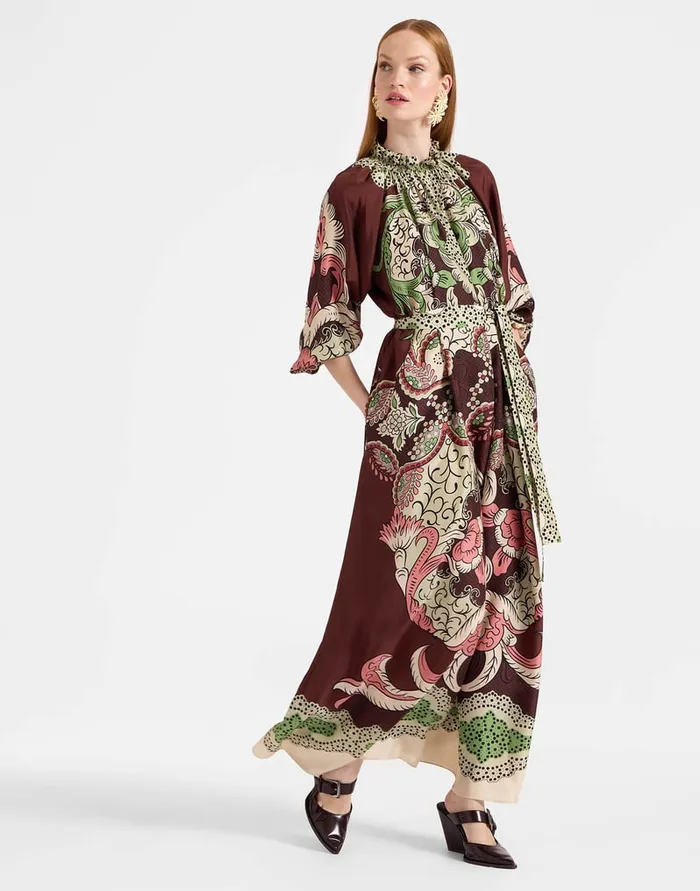 La Doublej Cerere Dress Portal Place Brown In Silk Voile Women Party Dressing
