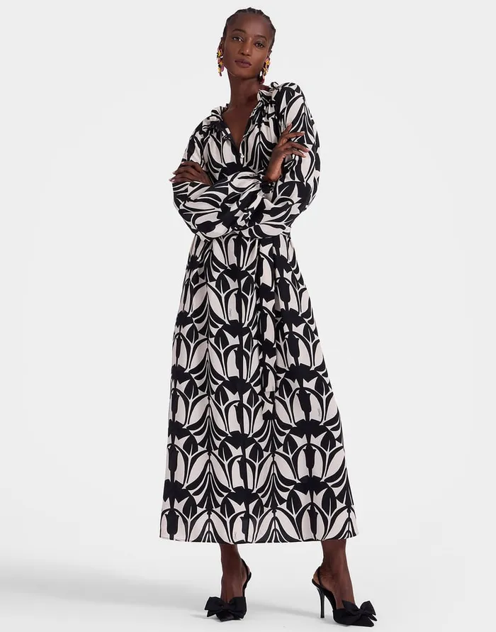 La Doublej Cerere Shirt Dress Papyrus Black and White In Crepe De Chine Silk Women Party Dressing