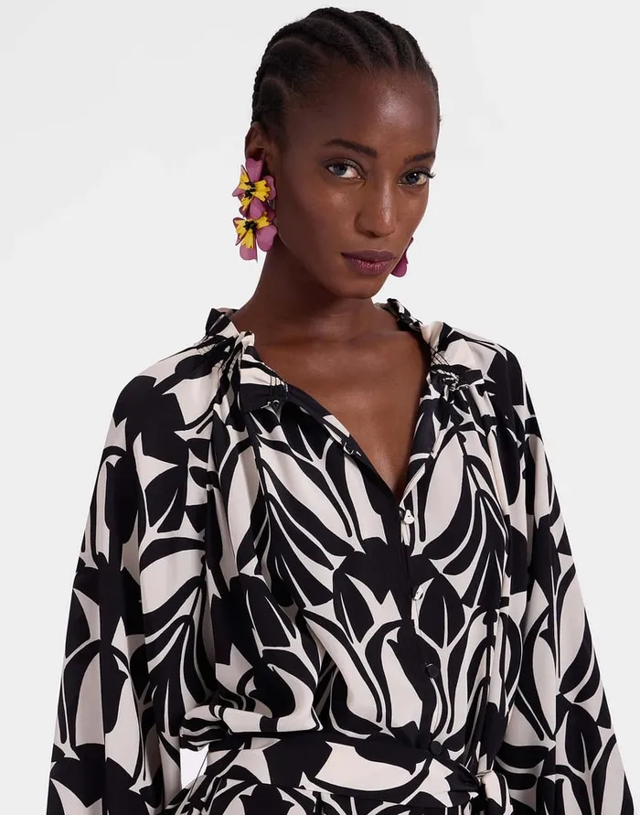 La Doublej Cerere Shirt Dress Papyrus Black and White In Crepe De Chine Silk Women Party Dressing