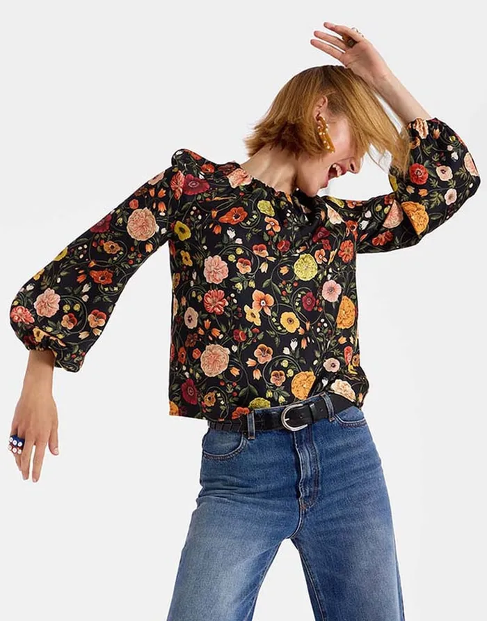 La Doublej Charming Top Botticelli Black In Silk Twill Women Shirts and Tops