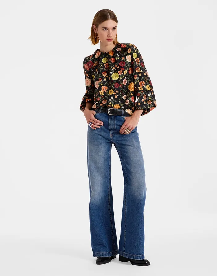 La Doublej Charming Top Botticelli Black In Silk Twill Women Shirts and Tops