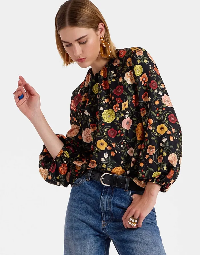 La Doublej Charming Top Botticelli Black In Silk Twill Women Shirts and Tops