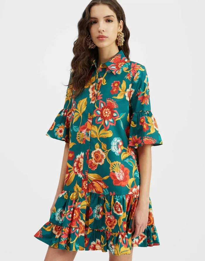 La Doublej Choux Dress Hottie Emerald In Summer Poplin Women Party Dressing