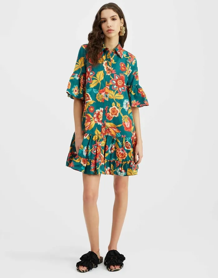 La Doublej Choux Dress Hottie Emerald In Summer Poplin Women Party Dressing