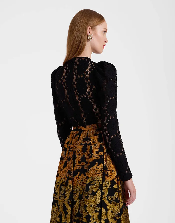 La Doublej Clingy Top Solid Black In Stretch Lace Women Shirts and Tops