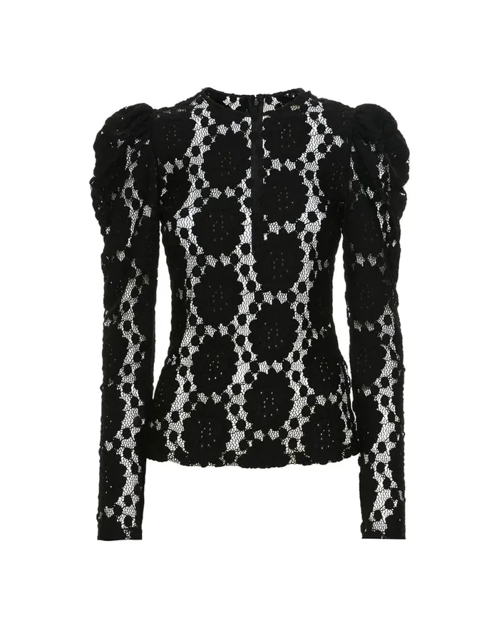 La Doublej Clingy Top Solid Black In Stretch Lace Women Shirts and Tops