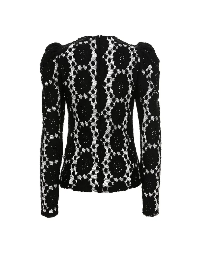 La Doublej Clingy Top Solid Black In Stretch Lace Women Shirts and Tops