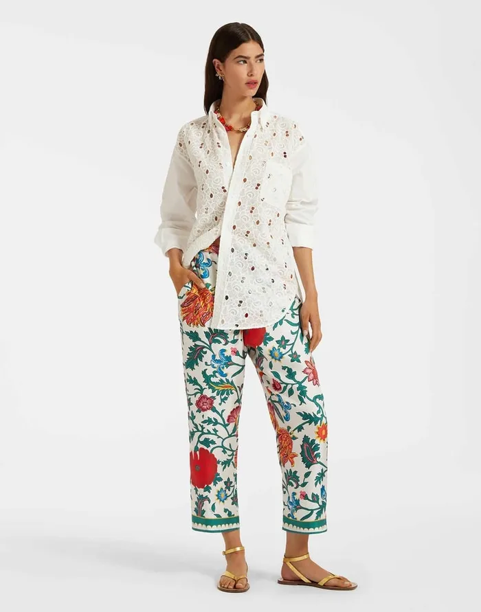 La Doublej Drawstring Pants Dragonflower Multicolor In Silk Twill Women Shorts and Pants