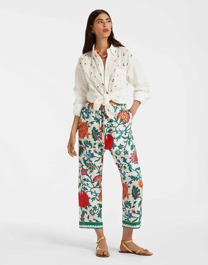 La Doublej Drawstring Pants Dragonflower Multicolor In Silk Twill Women Shorts and Pants