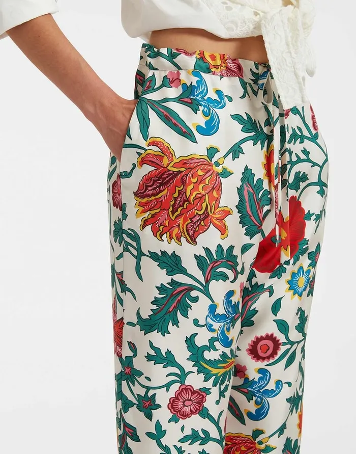 La Doublej Drawstring Pants Dragonflower Multicolor In Silk Twill Women Shorts and Pants
