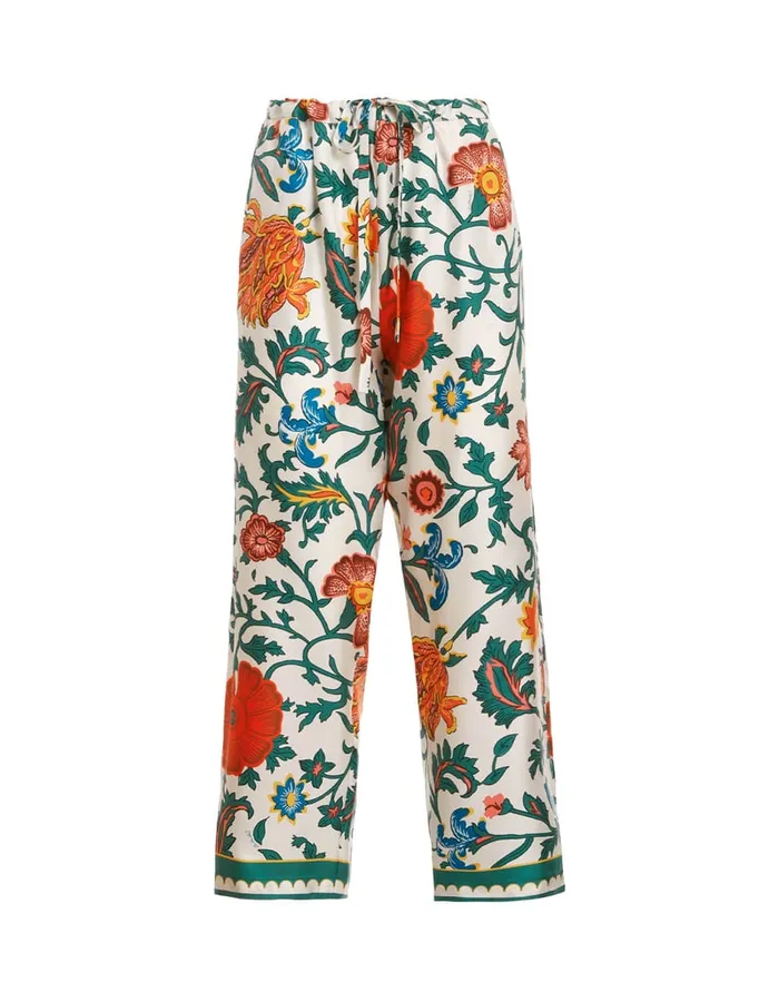 La Doublej Drawstring Pants Dragonflower Multicolor In Silk Twill Women Shorts and Pants