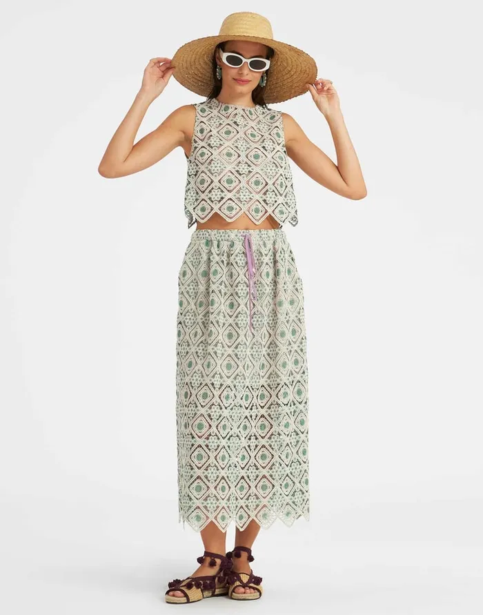 La Doublej Drawstring Skirt Agua Cream In Macram Women Skirts