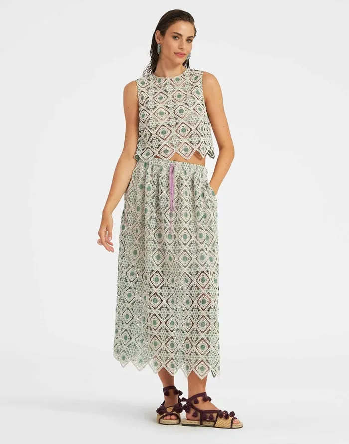 La Doublej Drawstring Skirt Agua Cream In Macram Women Skirts