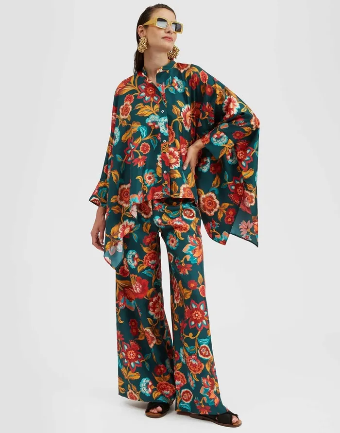 La Doublej Foulard Shirt Hottie Emerald In Silk Twill Women Shirts and Tops