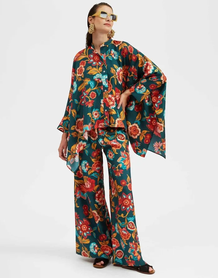 La Doublej Foulard Shirt Hottie Emerald In Silk Twill Women Shirts and Tops