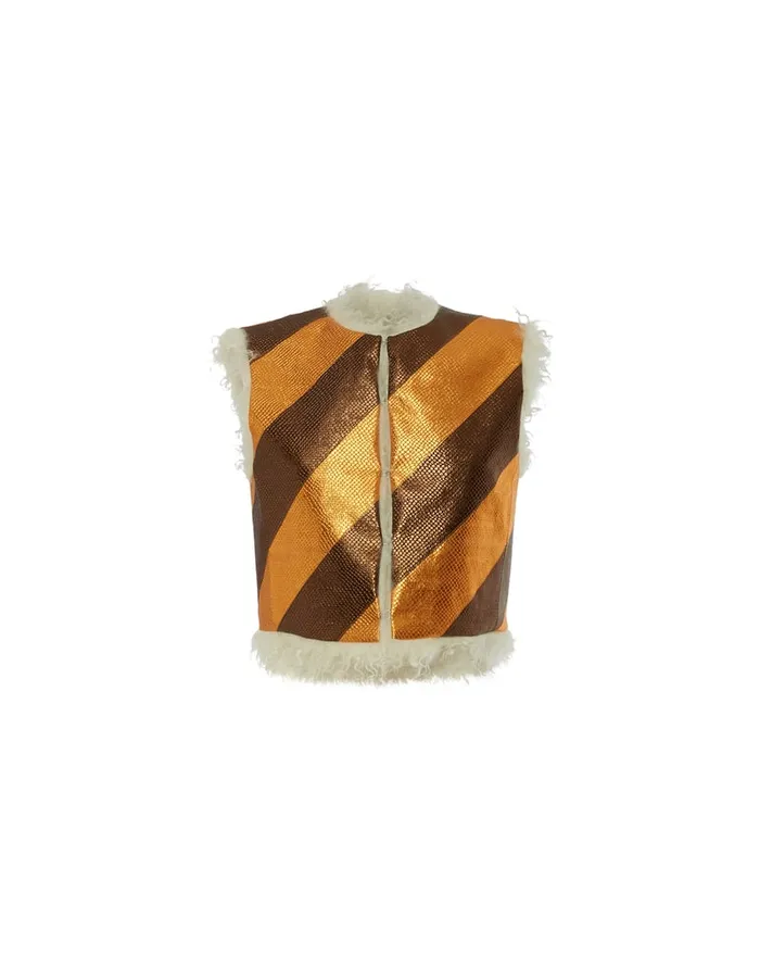 La Doublej Glam Reversibile Gilet Intarsia Bronze In Faux Python Women Outerwear