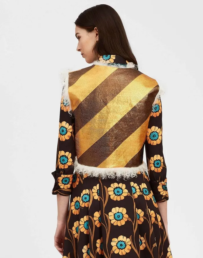 La Doublej Glam Reversibile Gilet Intarsia Bronze In Faux Python Women Outerwear