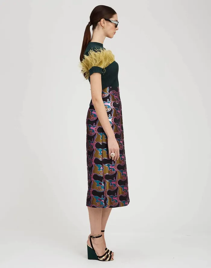 La Doublej High Kick Tee Green In Ribbed Silk Cashmere With Feathers Women Knitwear