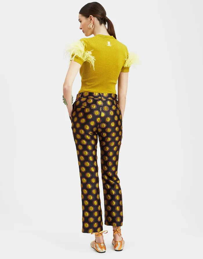La Doublej High Kick Tee Lime In Ribbed Silk Cashmere With Feathers Women Knitwear