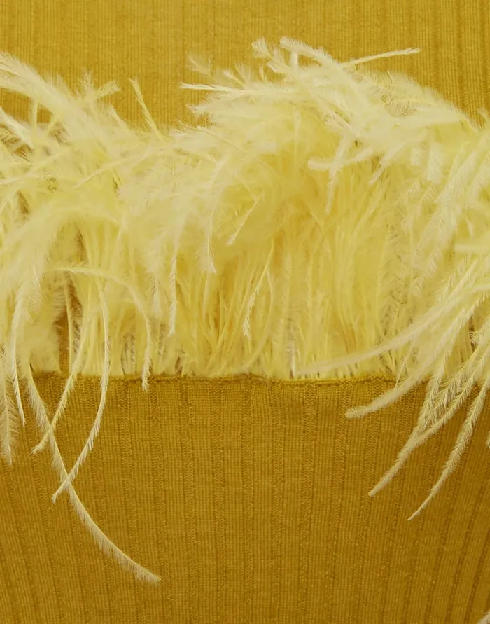 La Doublej High Kick Tee Lime In Ribbed Silk Cashmere With Feathers Women Knitwear