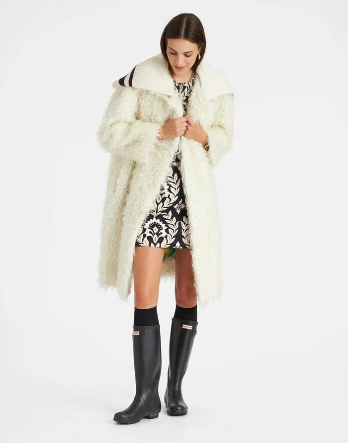 La Doublej Iris Coat Ivory In Mohair Eco Fur Women Outerwear