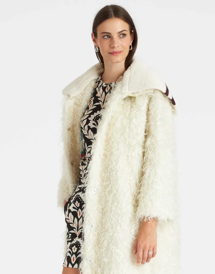 La Doublej Iris Coat Ivory In Mohair Eco Fur Women Outerwear