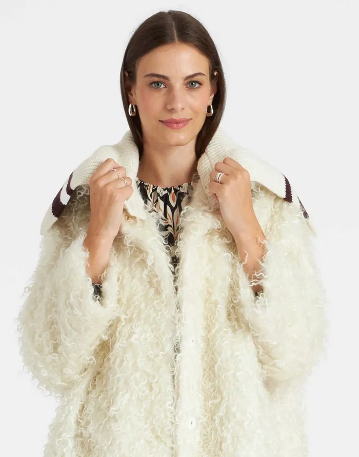 La Doublej Iris Coat Ivory In Mohair Eco Fur Women Outerwear