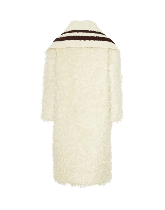 La Doublej Iris Coat Ivory In Mohair Eco Fur Women Outerwear