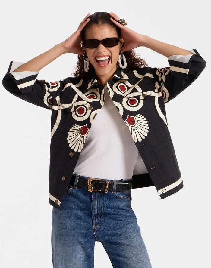 La Doublej Jj Jean Jacket Medallion Place Black In Denim Women Outerwear
