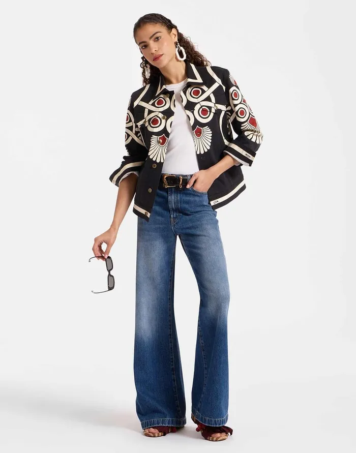 La Doublej Jj Jean Jacket Medallion Place Black In Denim Women Outerwear