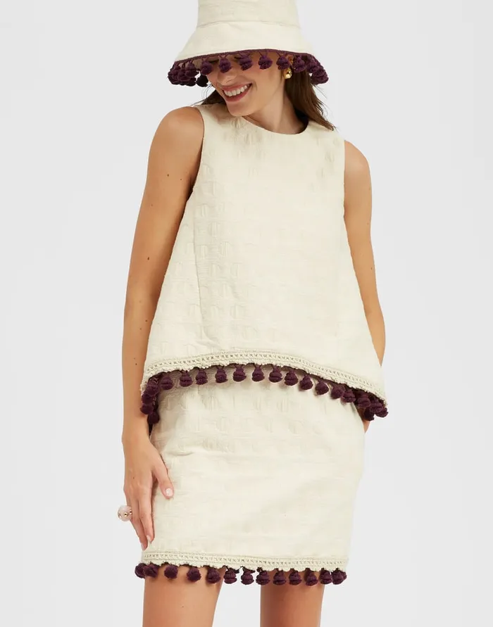La Doublej La Scala Top Creamy In Jacquard With Tassels Women Shirts and Tops
