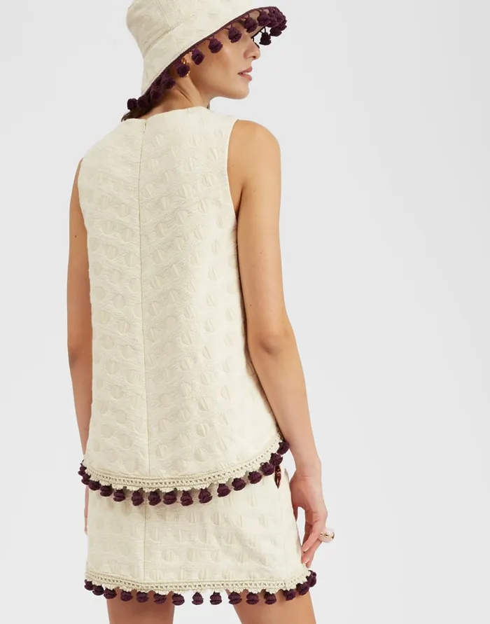 La Doublej La Scala Top Creamy In Jacquard With Tassels Women Shirts and Tops