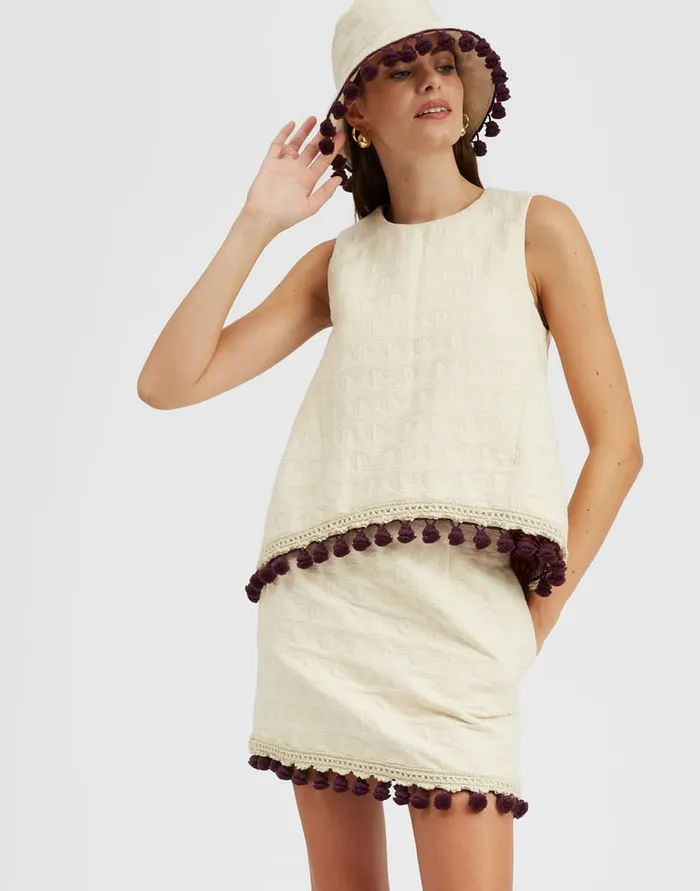 La Doublej La Scala Top Creamy In Jacquard With Tassels Women Shirts and Tops
