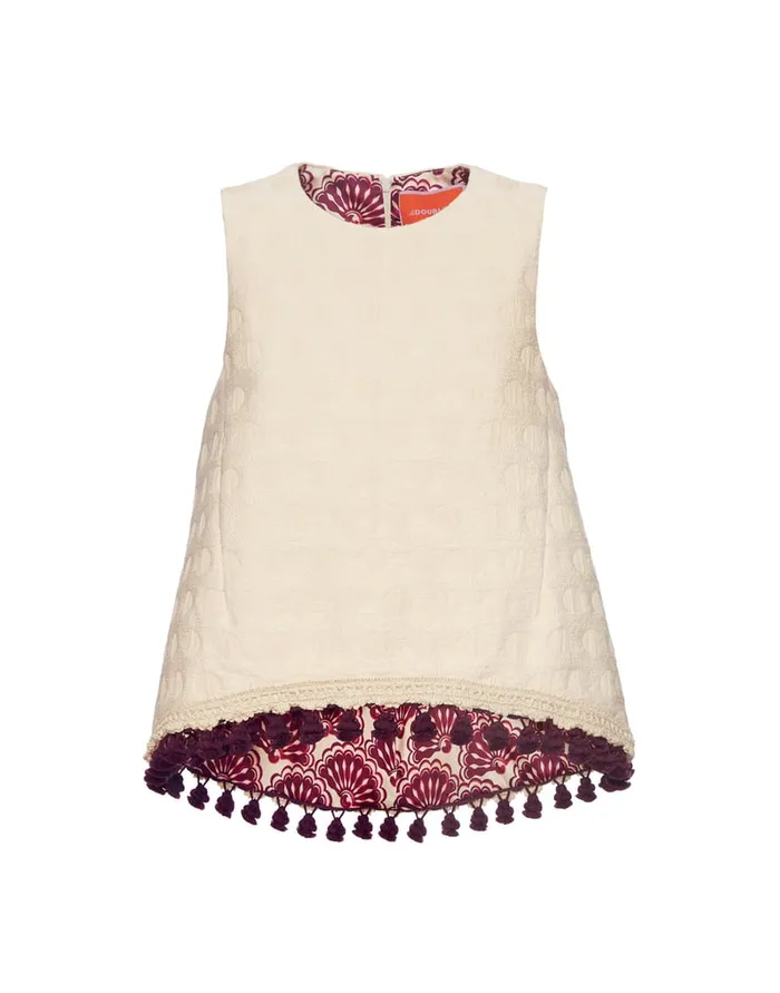 La Doublej La Scala Top Creamy In Jacquard With Tassels Women Shirts and Tops