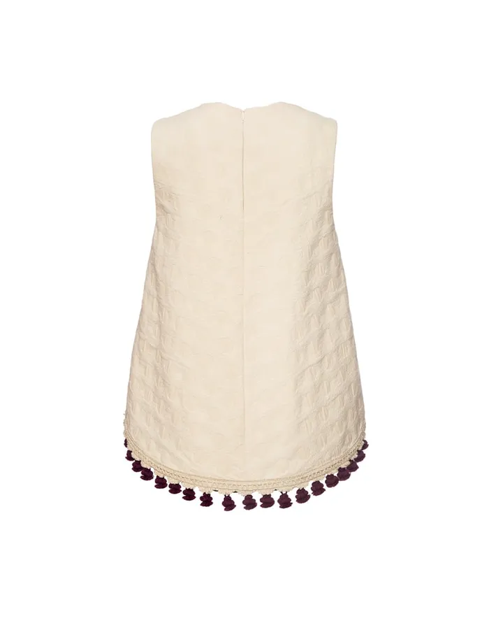 La Doublej La Scala Top Creamy In Jacquard With Tassels Women Shirts and Tops